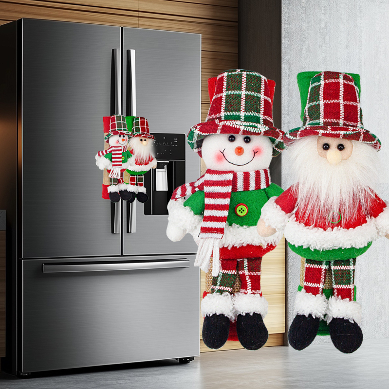 Karácsonyi hűtőszekrény-huzat Mikulással és hóemberrel, aranyos babafigurás otthoni dekoráció (Cikkszám: 25020; Anyag: Poliészter; Márka: Qianhong Gifts; Stílus: Európai; Karácsonyra)