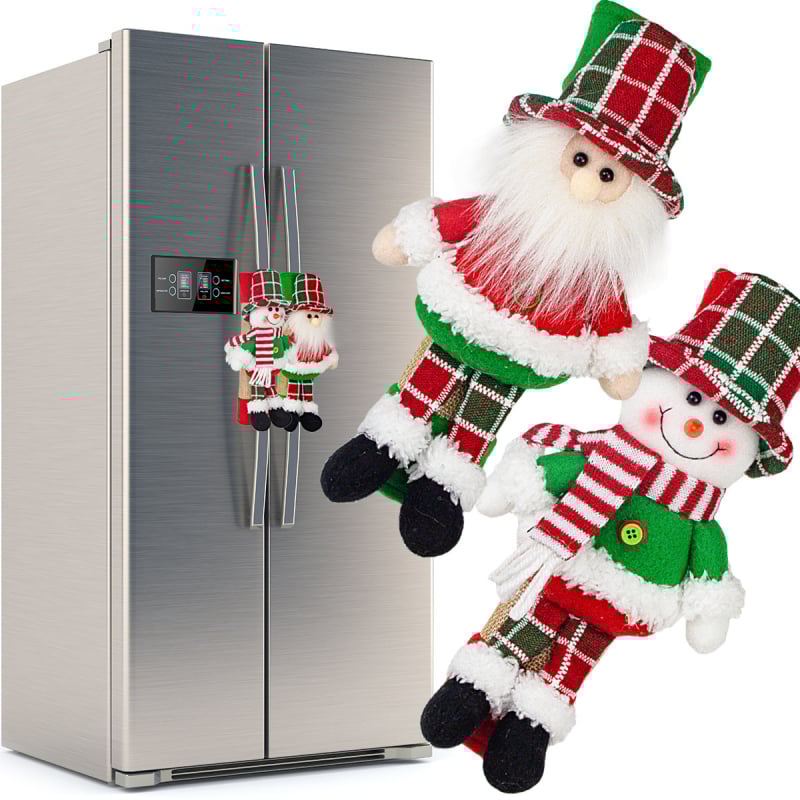 Karácsonyi hűtőszekrény-huzat Mikulással és hóemberrel, aranyos babafigurás otthoni dekoráció (Cikkszám: 25020; Anyag: Poliészter; Márka: Qianhong Gifts; Stílus: Európai; Karácsonyra)