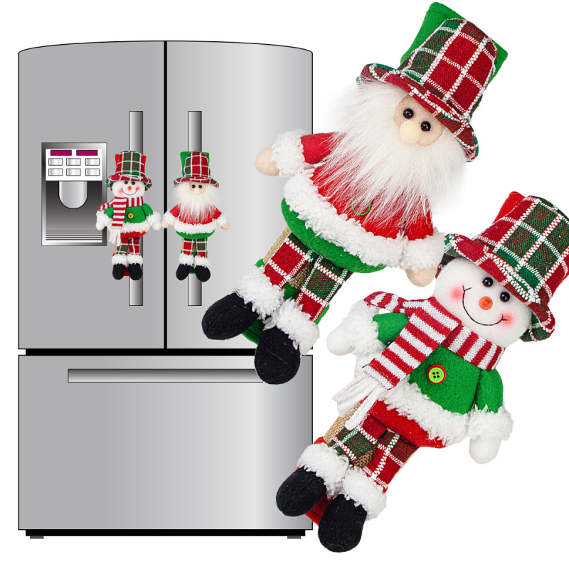 Karácsonyi hűtőszekrény-huzat Mikulással és hóemberrel, aranyos babafigurás otthoni dekoráció (Cikkszám: 25020; Anyag: Poliészter; Márka: Qianhong Gifts; Stílus: Európai; Karácsonyra)