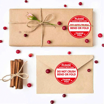 Ετικέτα προειδοποίησης αποστολής – Μην συνθλίβετε, Μην λυγίζετε, Μην διπλώνετε; Κυκλική αυτοκόλλητη ετικέτα αποστολής με κόλλα σε βάση νερού, έγχρωμη εκτύπωση, χωρίς επικάλυψη