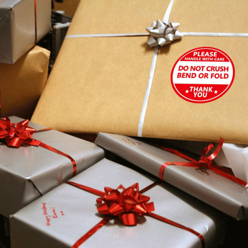 Ετικέτα προειδοποίησης αποστολής – Μην συνθλίβετε, Μην λυγίζετε, Μην διπλώνετε; Κυκλική αυτοκόλλητη ετικέτα αποστολής με κόλλα σε βάση νερού, έγχρωμη εκτύπωση, χωρίς επικάλυψη