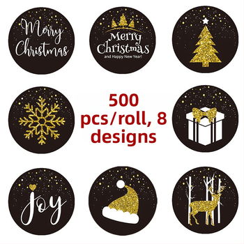 Apaļš melns Ziemassvētku uzlīme iepakojumam dāvanu, krāsu druka, karsto kalšanai līme, lāzera līmes materiāls, 65°C izturība, pielāgošana pieejama