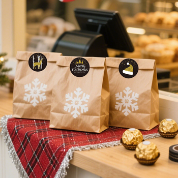 Κύκλικος μαύρος χριστουγεννιάτικος αυτοκόλλητος για συσκευασία δώρων, έγχρωμη εκτύπωση, κόλλα θερμής τήξης, υλικό κόλλας λέιζερ που δεν στεγνώνει, αντοχή 65°C, δυνατότητα προσαρμογής