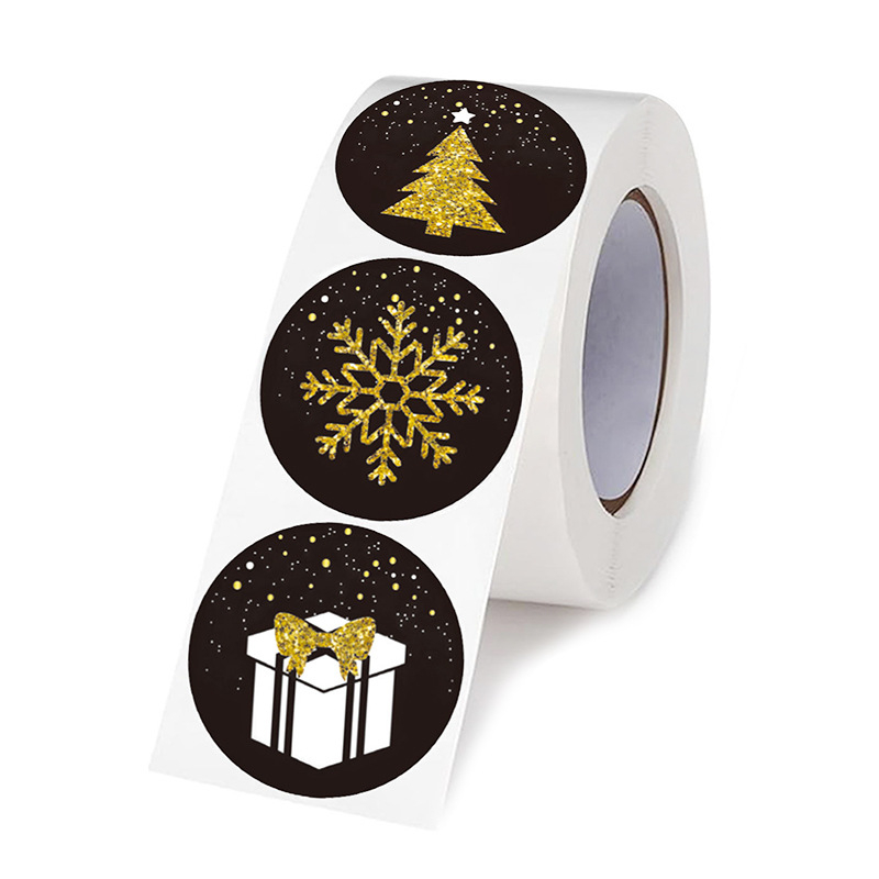 Apaļš melns Ziemassvētku uzlīme iepakojumam dāvanu, krāsu druka, karsto kalšanai līme, lāzera līmes materiāls, 65°C izturība, pielāgošana pieejama