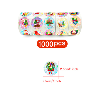 Uzlīmes - Ziemassvētku un Jaunā gada tēma, hologrāfiskas apaļas pašlīmējošas uzlīmes, 1000 gab./5 ruļļi, balts fons