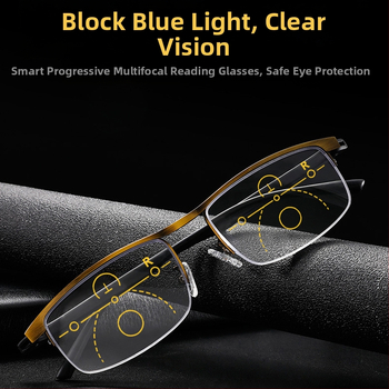 Γυαλιά ανάγνωσης με φακούς ρητίνης, μεταλλικό ημί-πλαίσιο, τετράγωνο σχέδιο