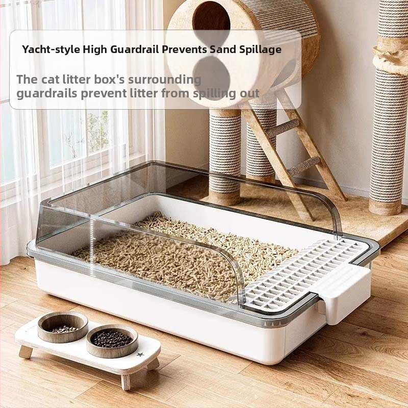 Kaķu smilšu kaste – pret šļakatām, pusslēgta konstrukcija, atsvaidzinošs PVC materiāls, preces kods F99T96TJ66MS57