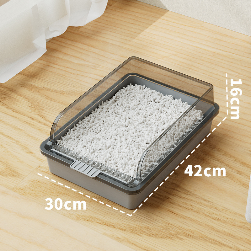 Kaķu smilšu kaste – pret šļakatām, pusslēgta konstrukcija, atsvaidzinošs PVC materiāls, preces kods F99T96TJ66MS57