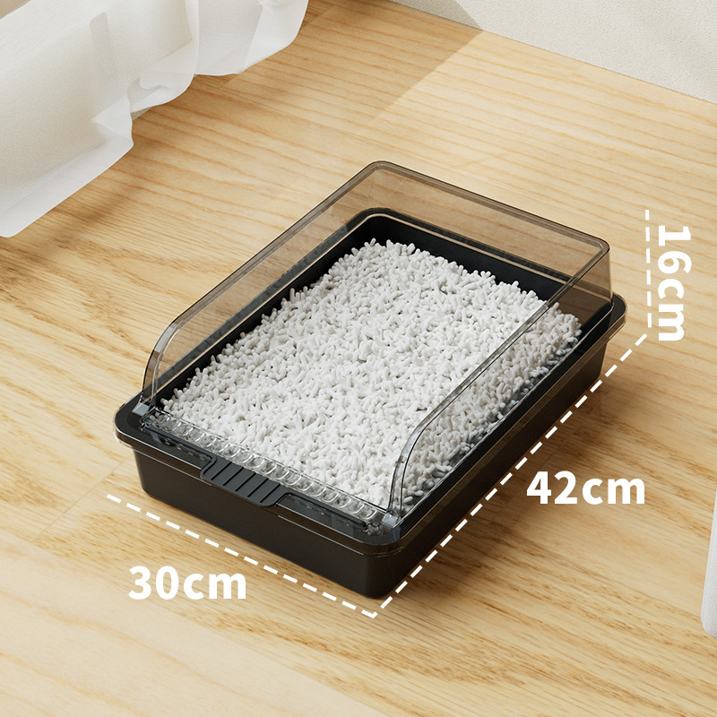Kaķu smilšu kaste – pret šļakatām, pusslēgta konstrukcija, atsvaidzinošs PVC materiāls, preces kods F99T96TJ66MS57