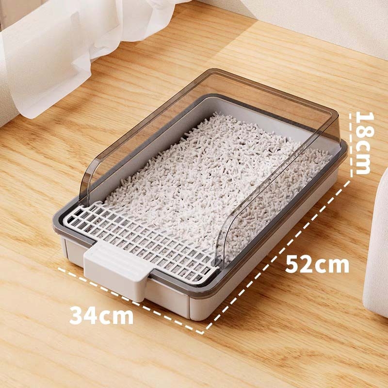 Kaķu smilšu kaste – pret šļakatām, pusslēgta konstrukcija, atsvaidzinošs PVC materiāls, preces kods F99T96TJ66MS57