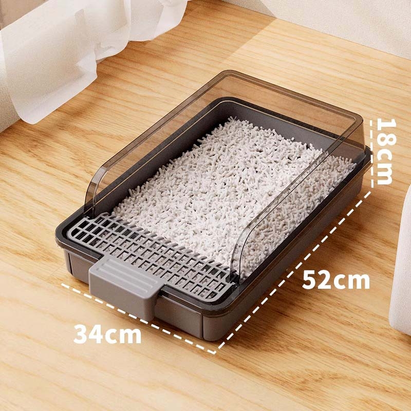 Kaķu smilšu kaste – pret šļakatām, pusslēgta konstrukcija, atsvaidzinošs PVC materiāls, preces kods F99T96TJ66MS57