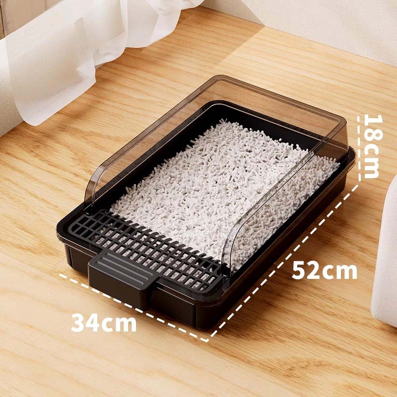 Kaķu smilšu kaste – pret šļakatām, pusslēgta konstrukcija, atsvaidzinošs PVC materiāls, preces kods F99T96TJ66MS57