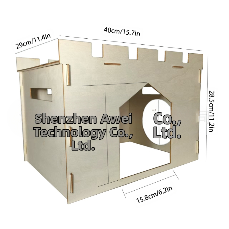 Дървено гнездо за домашни любимци: къща за зайци с просторен балкон и скрита крепост - qp-1008