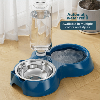 Automatinis katės ėdikas ir vandens dubuo iš nerūdijančio plieno, modelis 00089613, prekės ženklas Qiang Hong