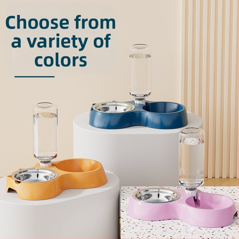 Automatinis katės ėdikas ir vandens dubuo iš nerūdijančio plieno, modelis 00089613, prekės ženklas Qiang Hong