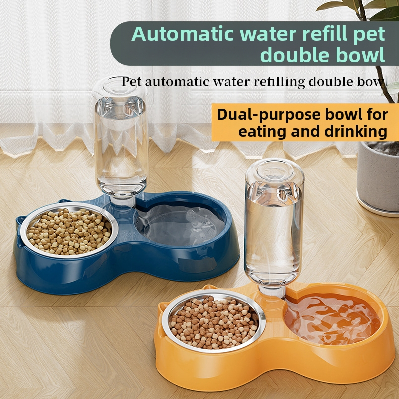 Automatický kŕmič pre mačky a miska na vodu z nehrdzavejúcej ocele, model 00089613, značka Qiang Hong