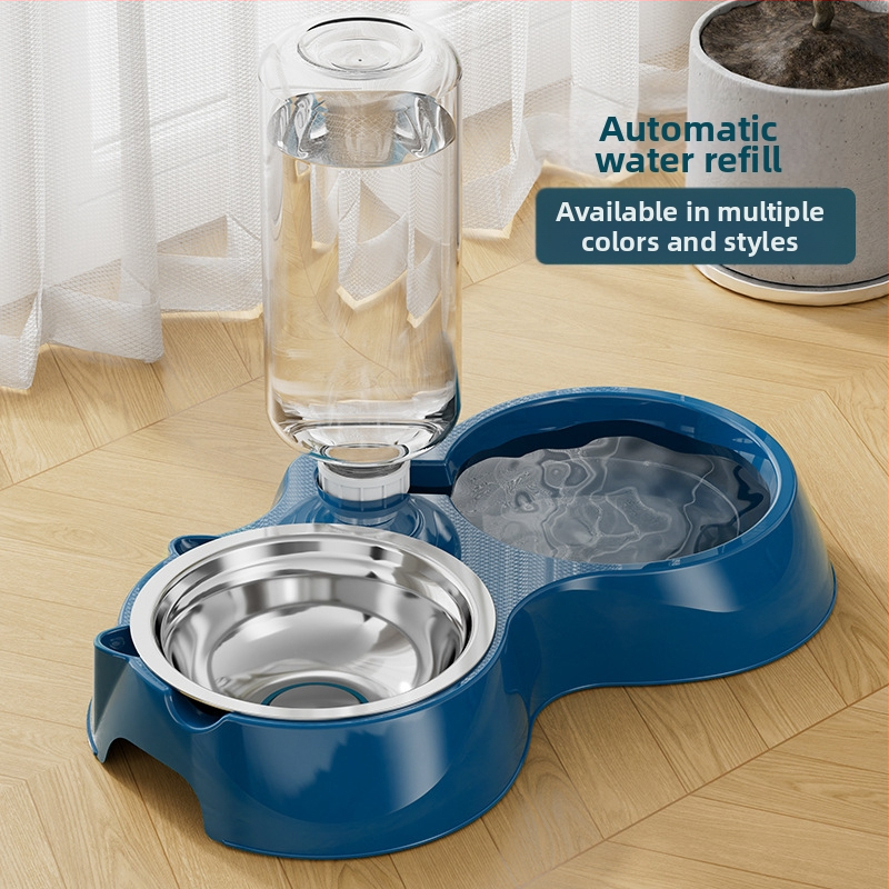 Automatický kŕmič pre mačky a miska na vodu z nehrdzavejúcej ocele, model 00089613, značka Qiang Hong