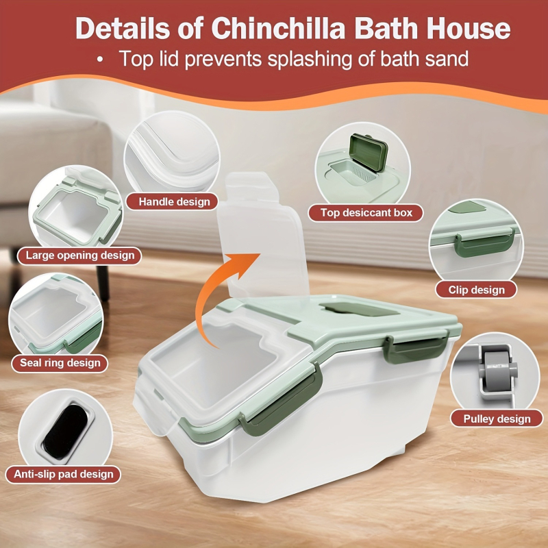 Σετ δοχείου για μπάνιο με άμμο, περιλαμβάνει κύπελλο για άμμο και κουτάλι, από πλαστικό, κατάλληλο για μικρά θηλαστικά