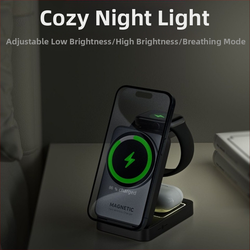 3-v-1 Bezdrôtová nabíjačka pre telefóny, slúchadlá a hodinky — 23W max, PD, magnetické nabíjanie, skladací dizajn, 3A výstup
