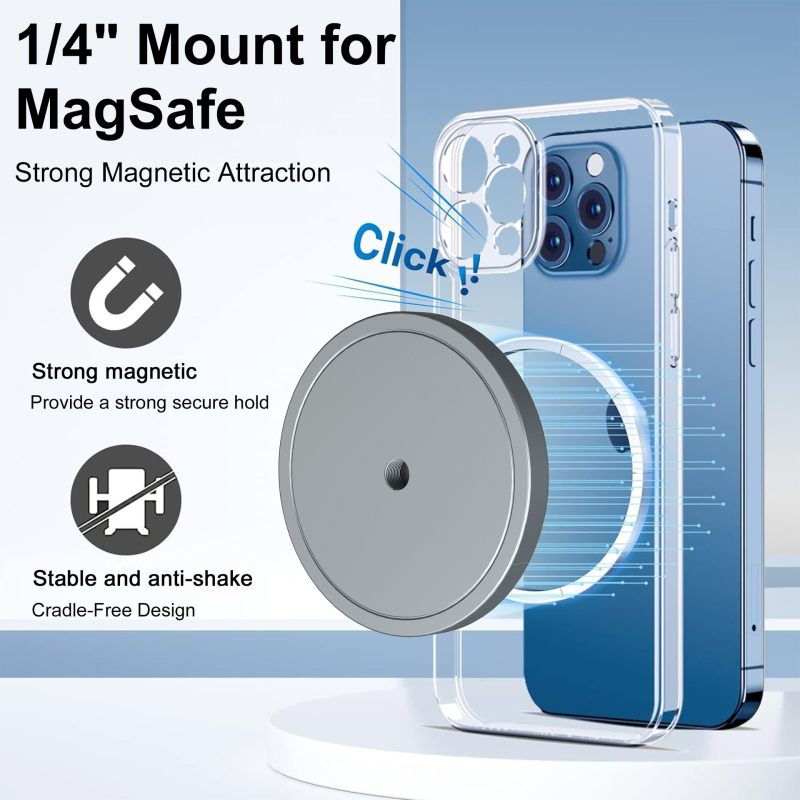 Магнитна стойка за телефон с MagSafe алуминиева база, 1/4 винтово отверстие, метална конструкция, минималистичен дизайн