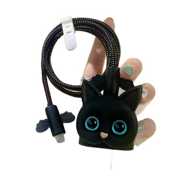 Θήκη προστασίας καλωδίου φορτιστή με μοτίβο γατάκι — καρτούν στυλ, υλικό ρητίνης ημι-μαλακό, συμβατό με βύσμα Apple 20W