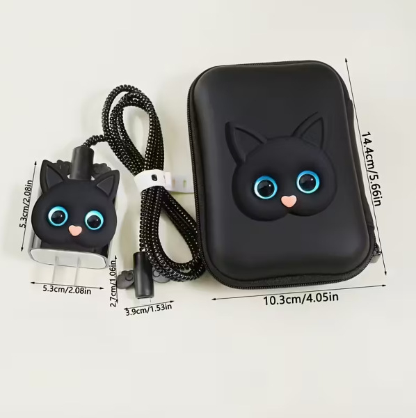 Kabelio apsauginis dėklas su kačiuko raštu — karikatūrų stilius, dervos pusiau minkštas medžiaga, suderinama su Apple 20W kištuku