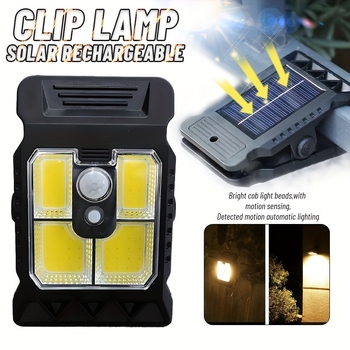 Соларна клип лампа с датчик за движение - IP65 водоустойчива, 10W, 3.7V, 6–12 ч работа