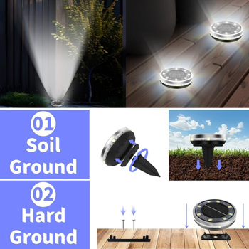 Saulės energijos požeminis apskritas kiemo šviestuvas su šoniniu apšvietimu, SMD2835 0,5W 1,2V, 16–24 val. veikimo laikas, indukcinis jungiklis