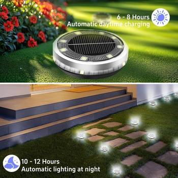 Saulės energijos požeminis apskritas kiemo šviestuvas su šoniniu apšvietimu, SMD2835 0,5W 1,2V, 16–24 val. veikimo laikas, indukcinis jungiklis