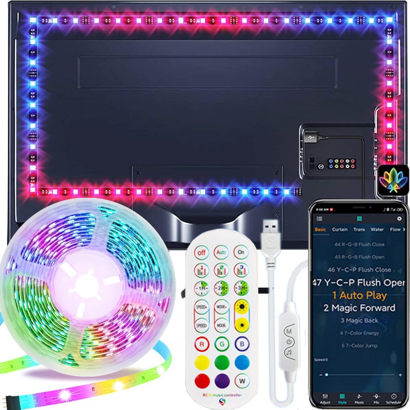 RGB LED лента 5V, 30 светодиода/м, 5050, дистанционно + приложение за управление, регулиране на яркостта