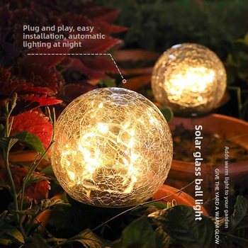 Соларна светлинна топка от пукнато стъкло за външен градински декор, планетарна форма, IP44, 1W, 6–12 ч