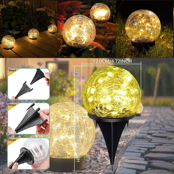 Соларна светлинна топка от пукнато стъкло за външен градински декор, планетарна форма, IP44, 1W, 6–12 ч