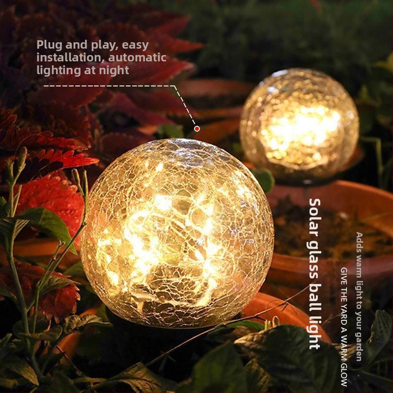 Соларна светлинна топка от пукнато стъкло за външен градински декор, планетарна форма, IP44, 1W, 6–12 ч