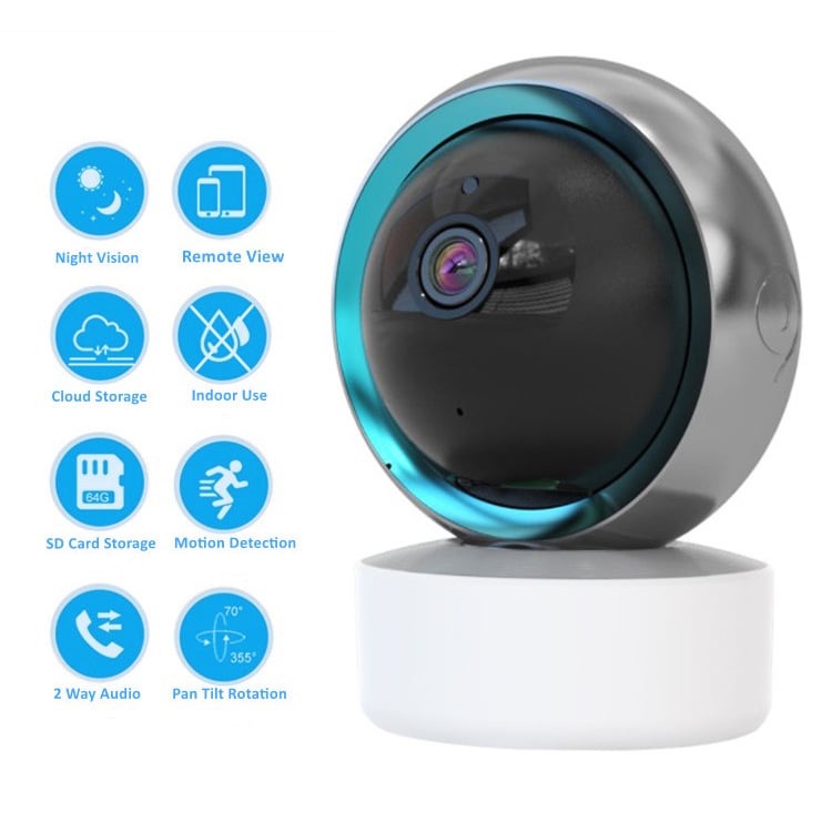 HOYIVISION Ασύρματη WiFi PTZ Κάμερα Επιτήρησης Εσωτερικού Χώρου, Οριζόντια Περιστροφή 355°, Κάθετη 90°, ABS Κέλυφος, Τροφοδοσία DC5V, Μοντάζ σε τοίχο/οροφή ή επίπεδη επιφάνεια