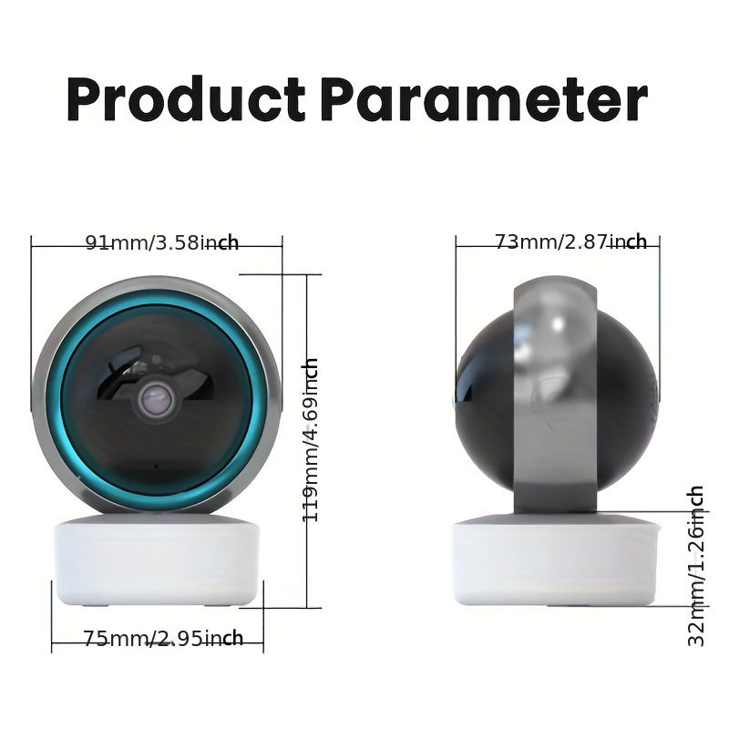 HOYIVISION Ασύρματη WiFi PTZ Κάμερα Επιτήρησης Εσωτερικού Χώρου, Οριζόντια Περιστροφή 355°, Κάθετη 90°, ABS Κέλυφος, Τροφοδοσία DC5V, Μοντάζ σε τοίχο/οροφή ή επίπεδη επιφάνεια