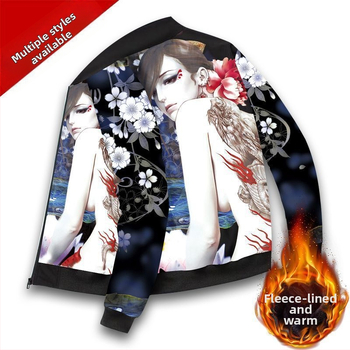 Ανδρικό τζάκετ μπέϊζμπολ σε ρετρό στυλ, πολυεστέρας, χοντρό για τον χειμώνα