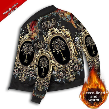 Ανδρικό τζάκετ μπέϊζμπολ σε ρετρό στυλ, πολυεστέρας, χοντρό για τον χειμώνα