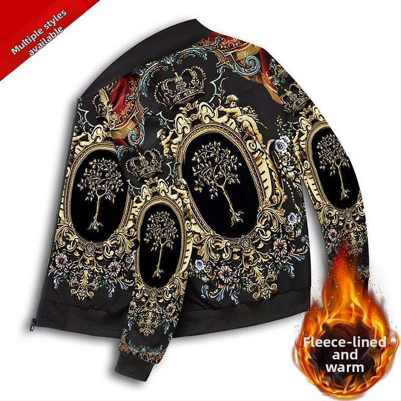 Ανδρικό τζάκετ μπέϊζμπολ σε ρετρό στυλ, πολυεστέρας, χοντρό για τον χειμώνα