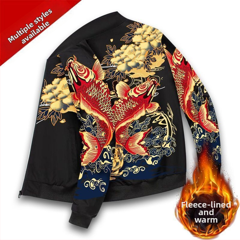 Ανδρικό τζάκετ μπέϊζμπολ σε ρετρό στυλ, πολυεστέρας, χοντρό για τον χειμώνα