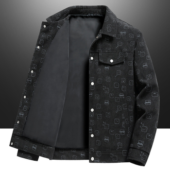 Corduroy spausdinta vyriška striukė, apykaklė lapel, laisvas kirpimas, vienos eilės užsegimas, ilgos rankovės