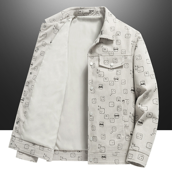 Corduroy spausdinta vyriška striukė, apykaklė lapel, laisvas kirpimas, vienos eilės užsegimas, ilgos rankovės