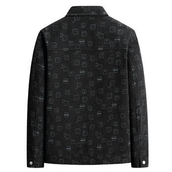 Corduroy spausdinta vyriška striukė, apykaklė lapel, laisvas kirpimas, vienos eilės užsegimas, ilgos rankovės