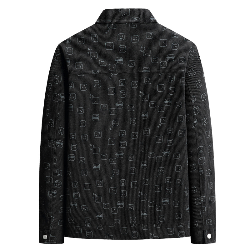 Ανδρικό μπουφάν από corduroy με εκτύπωση, γιακά τύπου lapel, χαλαρή γραμμή, μονό μπροστά, μακριά μανίκια