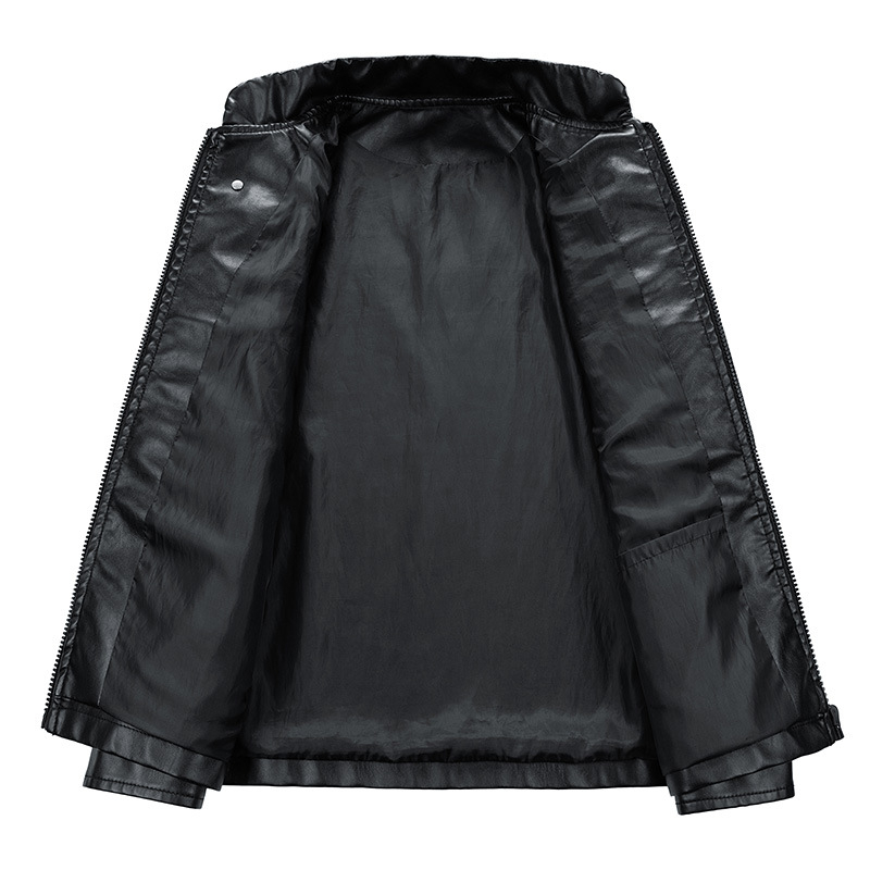 Ανδρικό PU δερμάτινο μπουφάν με σταθερό γιακά, μακριά μανίκια, ανθεκτικό εξωτερικό, νεανικό στυλ μόδας
