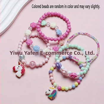 Akrilo rankų darbo vienaragio apyrankė su karoliukais vaikams