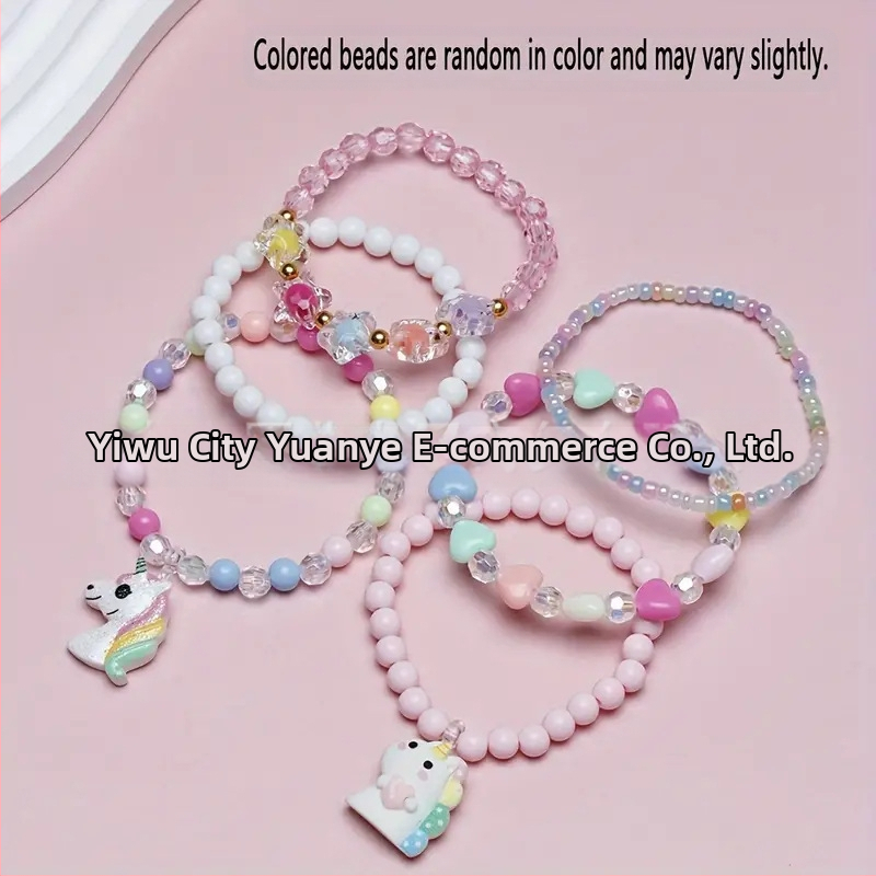 Akrilo rankų darbo vienaragio apyrankė su karoliukais vaikams