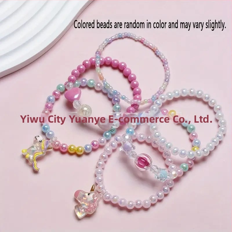 Akrilo rankų darbo vienaragio apyrankė su karoliukais vaikams