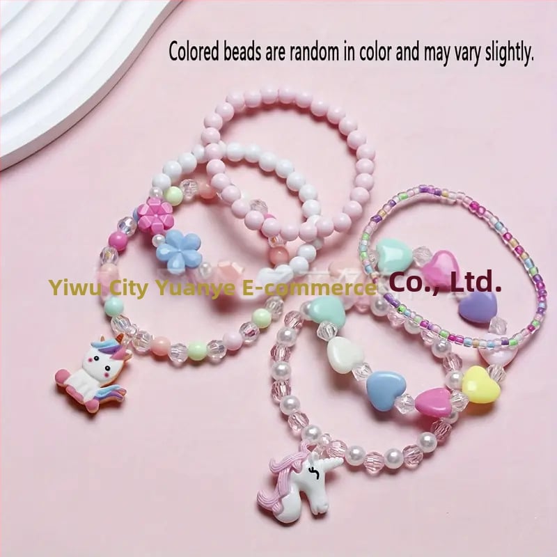 Akrilo rankų darbo vienaragio apyrankė su karoliukais vaikams