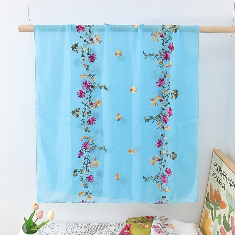 Siuvinėtas šalikėlis iš medvilnės ir lino su kanapių pluoštu, twill audinys, bohemiškas etninio stiliaus, pavasaris