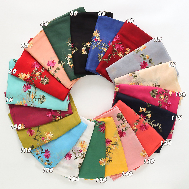 Șal brodat din bumbac-lin cu fibre de cânepă, țesătură twill, stil boem etnic, primăvară